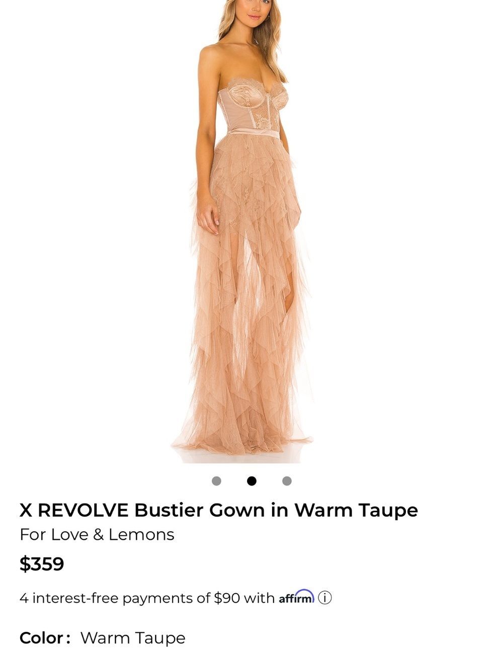 For Love & Lemons X Revolve Bustier Gown Warm Taupe Lace Corset Dress Sz M NWT - Picture 8 of 14